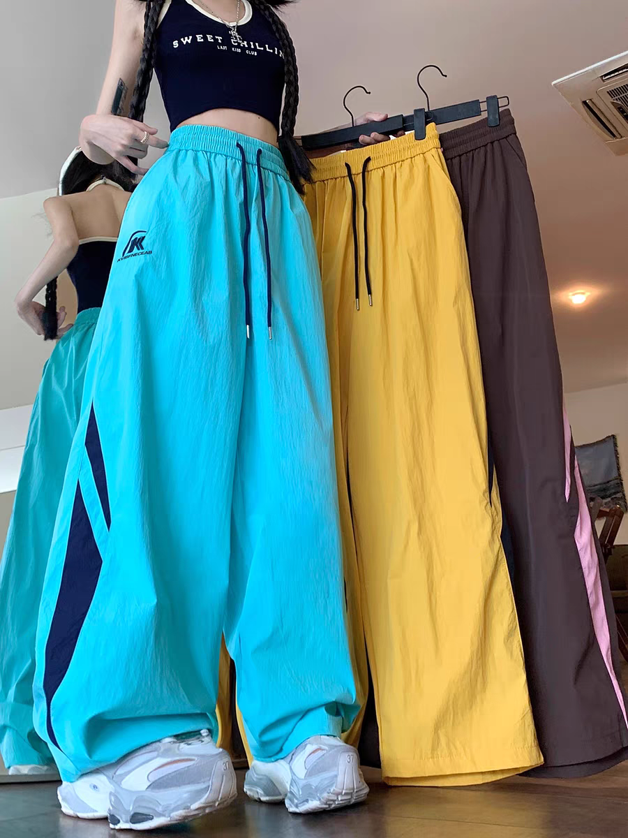 Side-Panel Color-Block Sweatpants for Men and Women – Summer American Retro Style, Loose-Fit, Versatile, Dopamine Couple’s Wide-Leg Straight Pants"