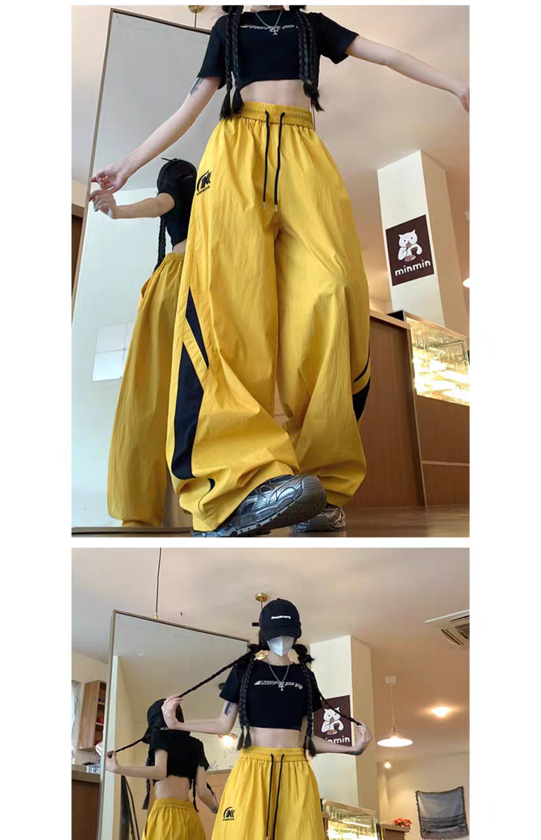 Side-Panel Color-Block Sweatpants for Men and Women – Summer American Retro Style, Loose-Fit, Versatile, Dopamine Couple’s Wide-Leg Straight Pants"