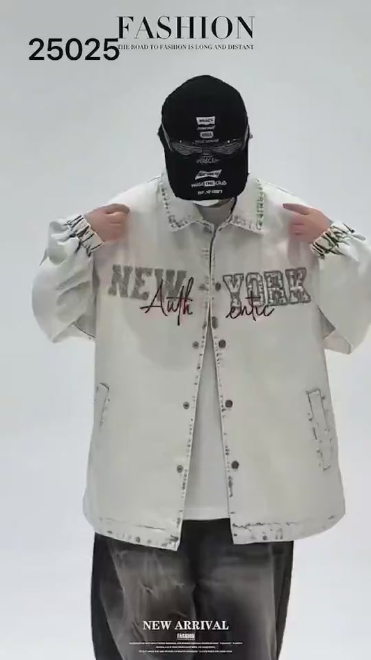 Oversized Snow Wash Denim Jacket - Cotton Tencel Blend