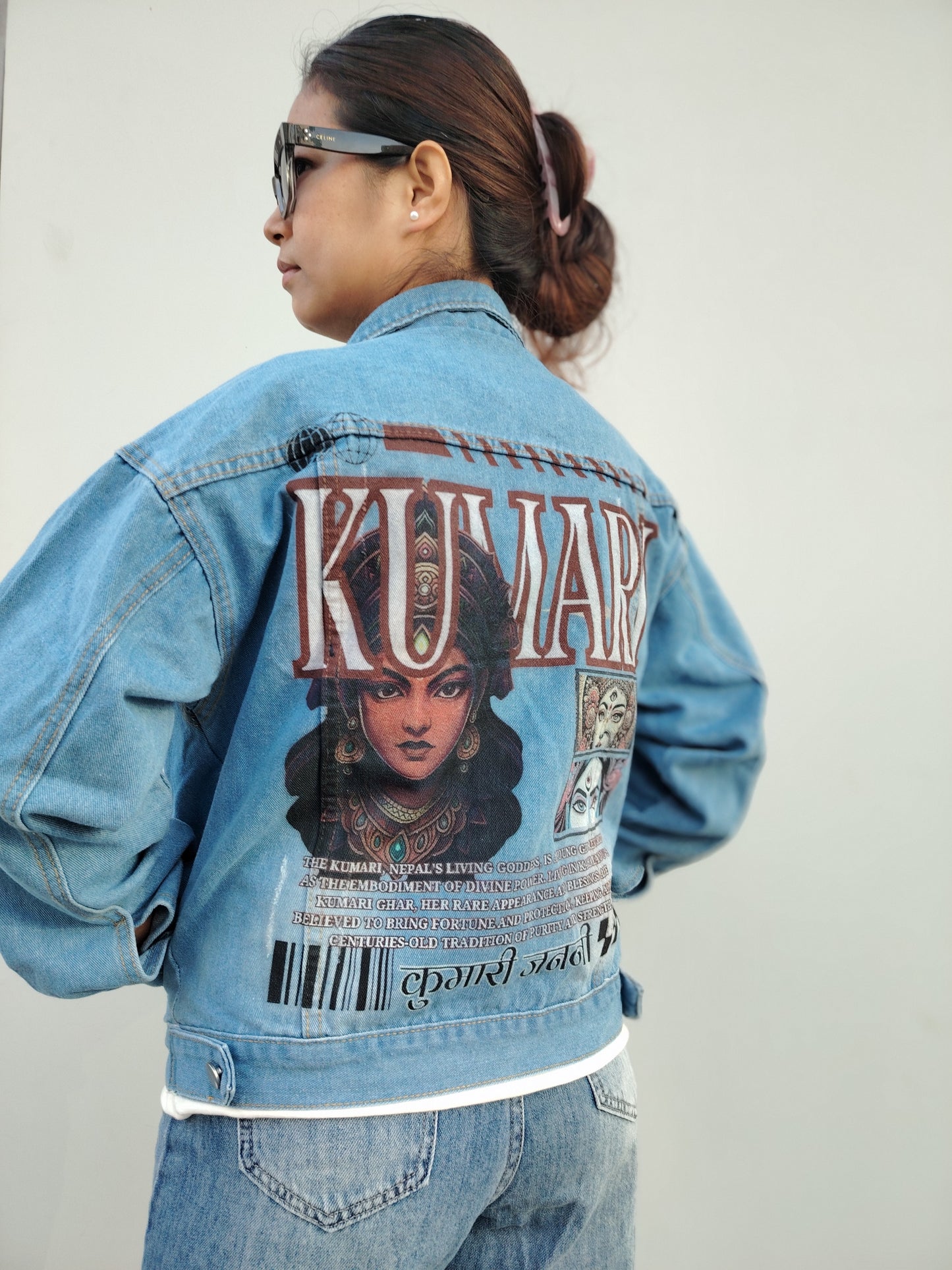 Kumari Goddess Print Women's Jeans | 80/20 Cotton Blend | Cultural Art DTG Print | Comfortable & Stylish Nepali Tribute