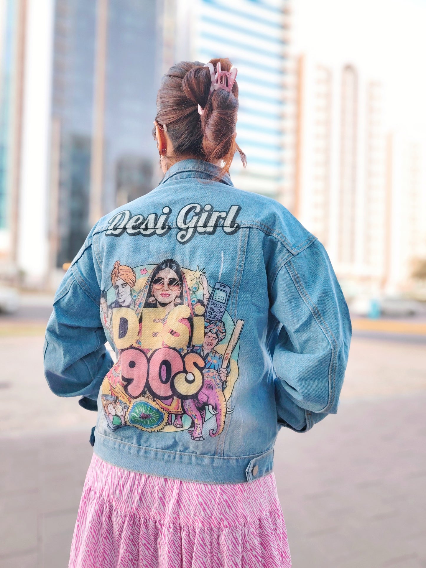 Desi Girl 90s Denim Jacket – Vintage Bollywood Streetwear for Women | DTG Printed Desi Culture Jacket