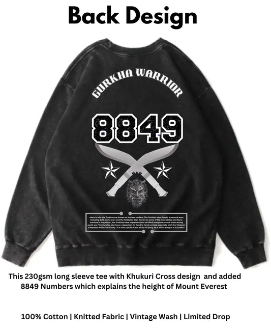 Gurkha Warrior 8849 – Vintage Oversized Sweatshirt | 230 GSM | Full Sleeve | Khukuri Cross Back Print