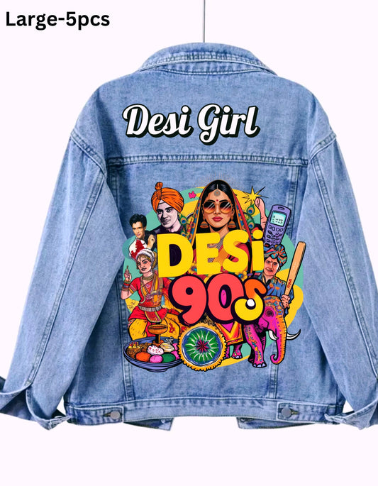 Desi Girl 90s Denim Jacket – Vintage Bollywood Streetwear for Women | DTG Printed Desi Culture Jacket