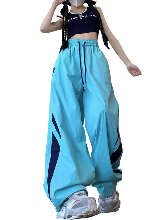 Side-Panel Color-Block Sweatpants for Men and Women – Summer American Retro Style, Loose-Fit, Versatile, Dopamine Couple’s Wide-Leg Straight Pants"