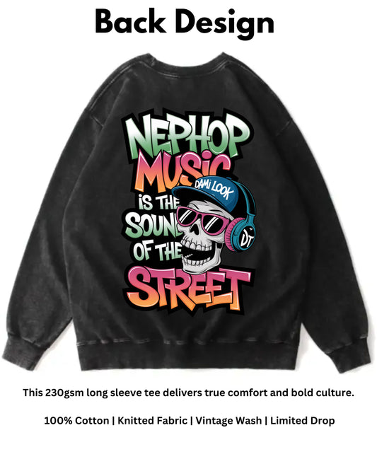 🎧 Nephop Skull Long Sleeve – Oversized | 230 GSM | DTG Print | HipHop Streetwear